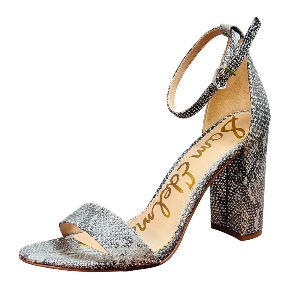 Sam Edelman Yaro Silver Snake Print Leather Block Heel Sandals 9 E85118L939